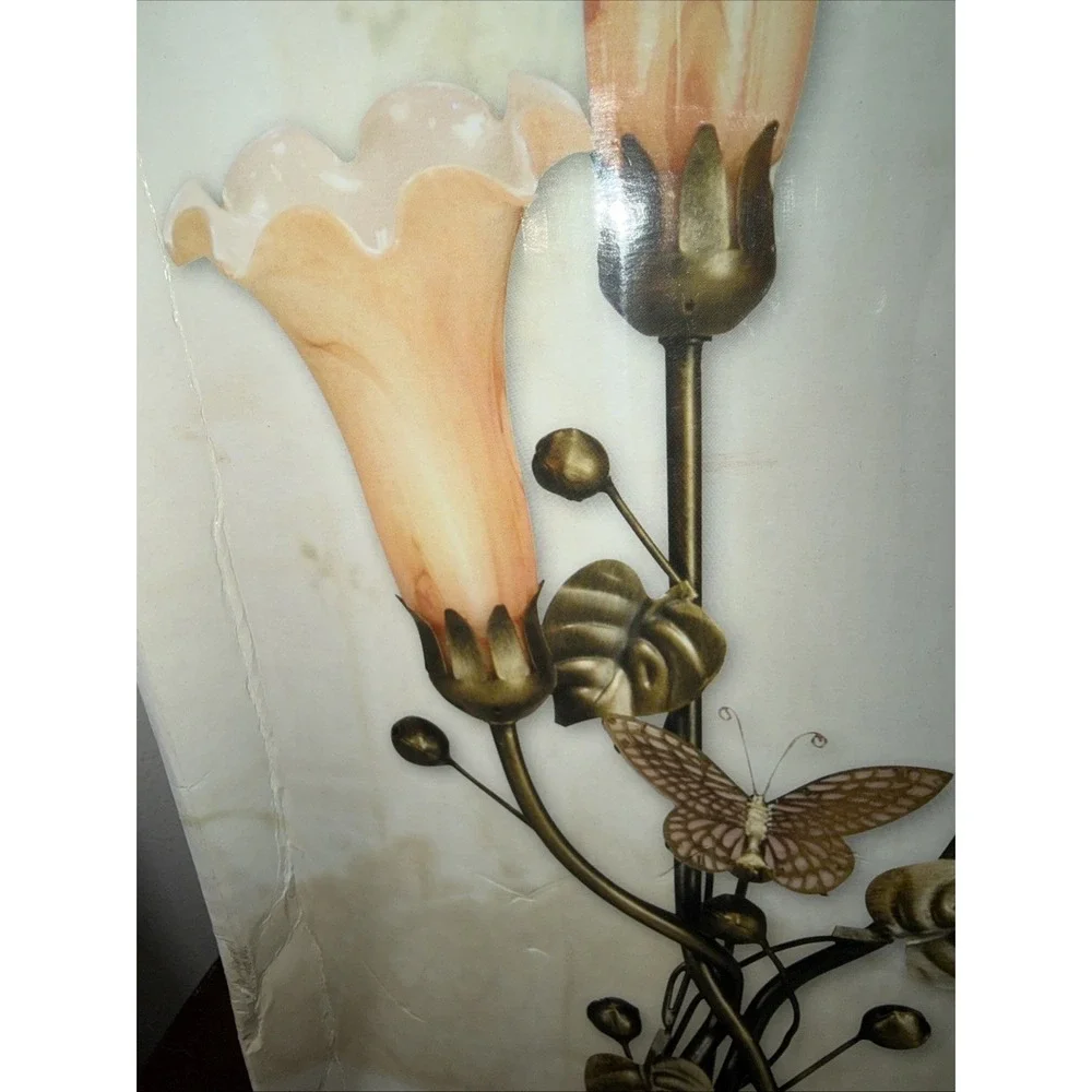 Dale Tiffany 3 Light Lily Table Lamp Butterfly Art Glass Shade NIB Vintage New